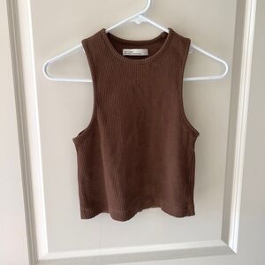 Oak and Fort Ribbed Cropped Slim Fit Seamless Crewneck Waist-length Tank Top